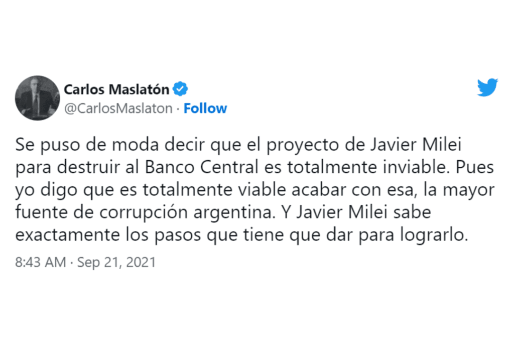 El ex legislador porteño Carlos Maslatón, desde Twitter.