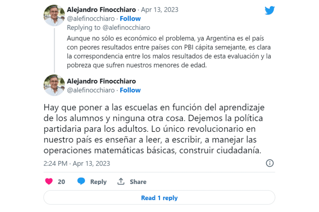Respuesta en las redes sociales del diputado nacional Alejandro Finocchiaro.