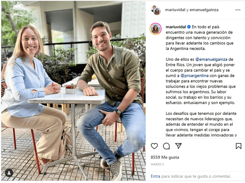 Captura de la publicación de María Eugenia Vidal (Instagram)
